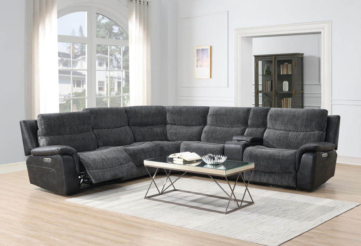6-Piece Dark Gray Power Reclining Sectional with Power Headrest
