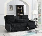 Black Corduroy Motion Sofa with Drop Down Table