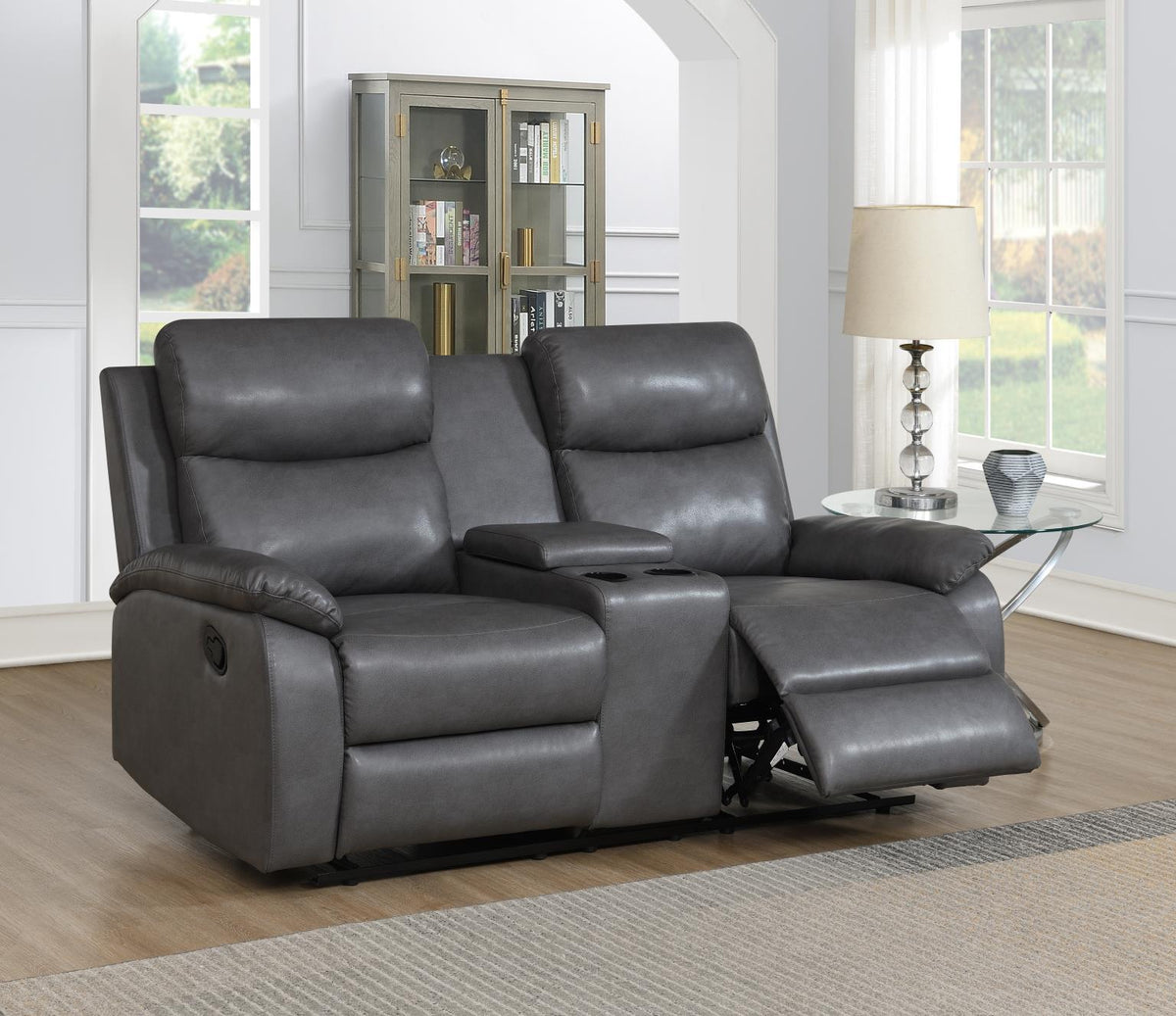 Gray Motion Sofa with Drop Down Table