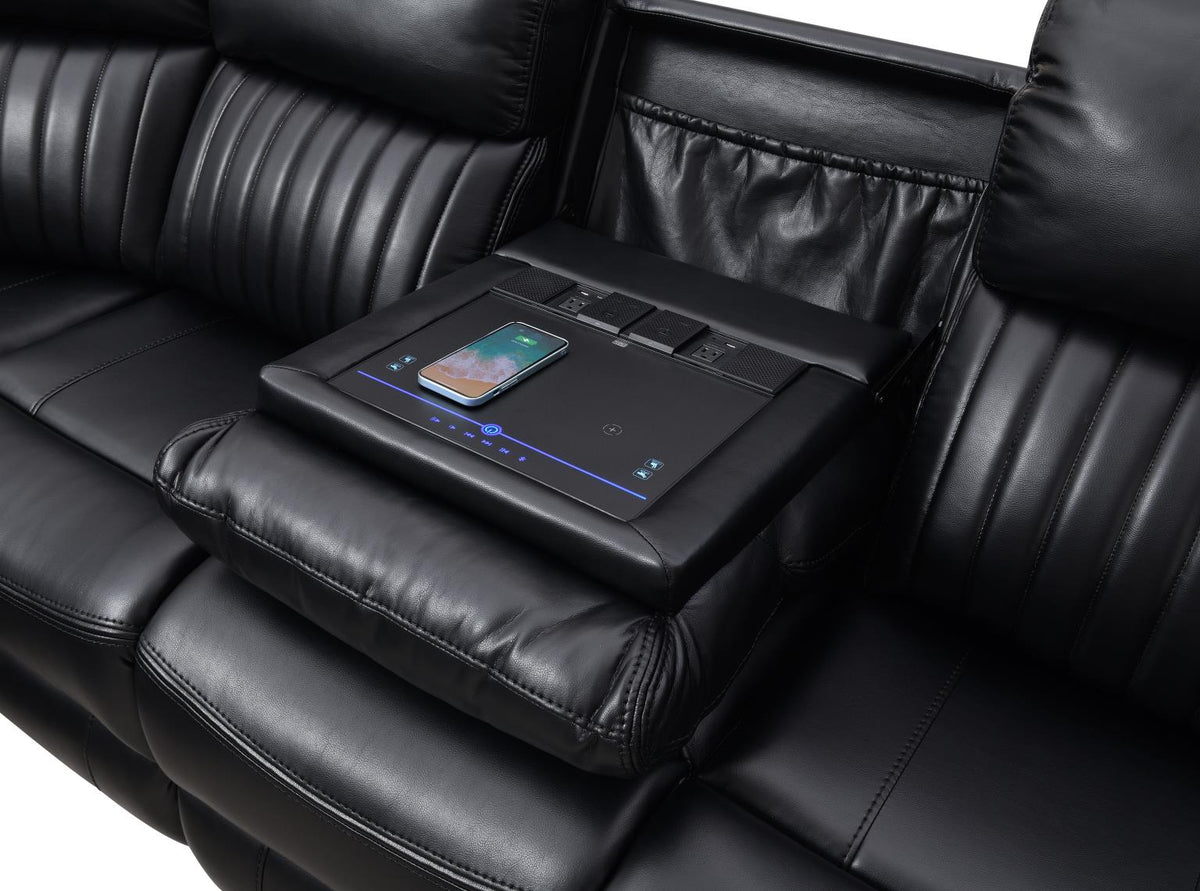 3-Piece Black Power Reclining Sectional with Screen