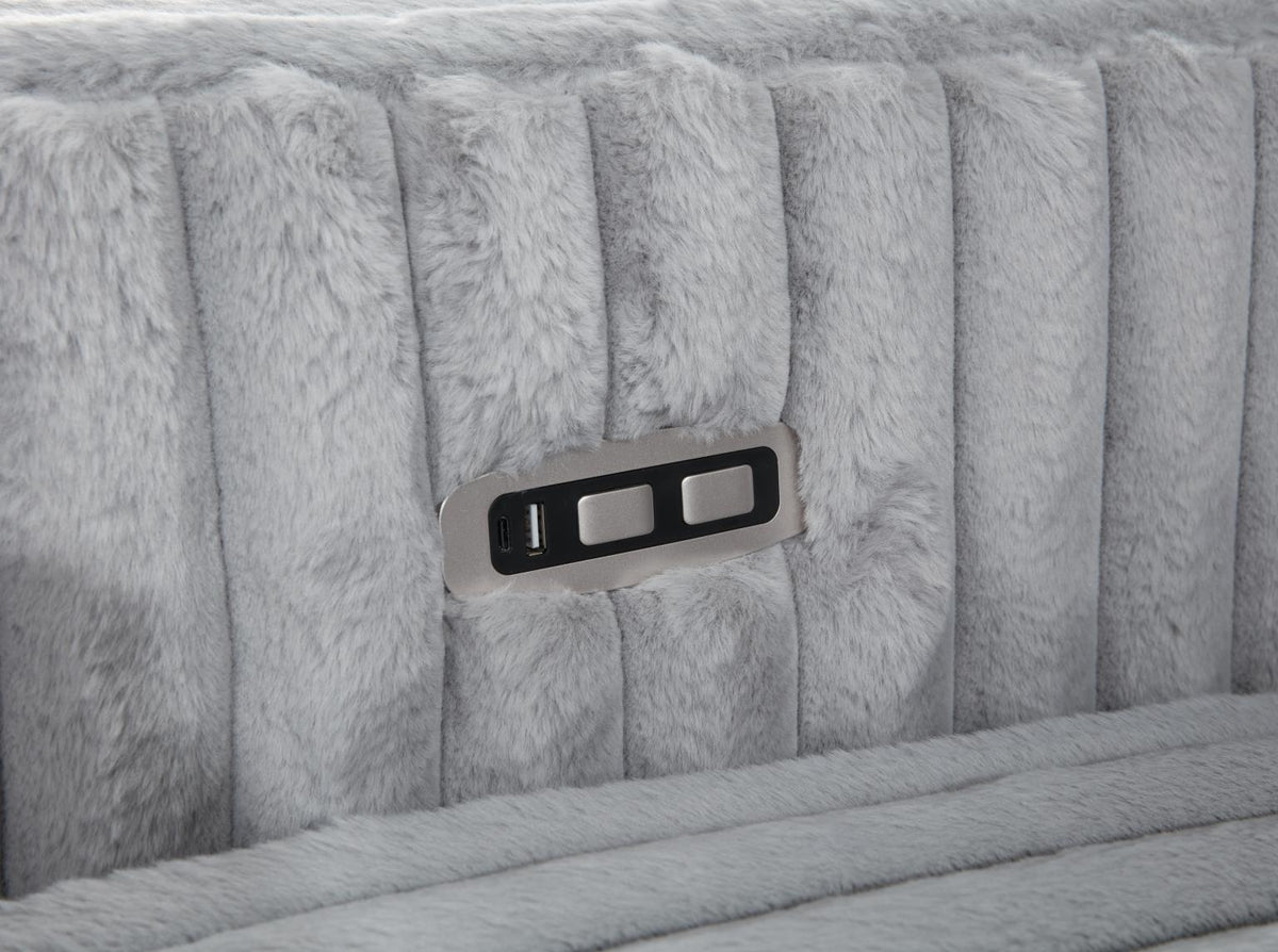 Gray Corduroy Power Reclining 4-Piece Sectional with 2 Wireless Charger
