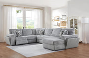 Gray Corduroy Power Reclining 4-Piece Sectional with 2 Wireless Charger