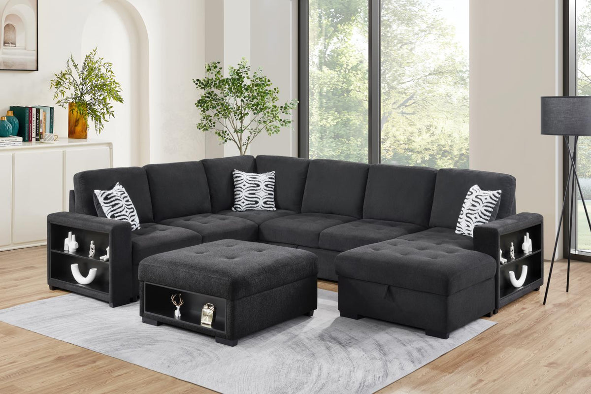 Black 3-Piece Sectional with USB (Type A+C)