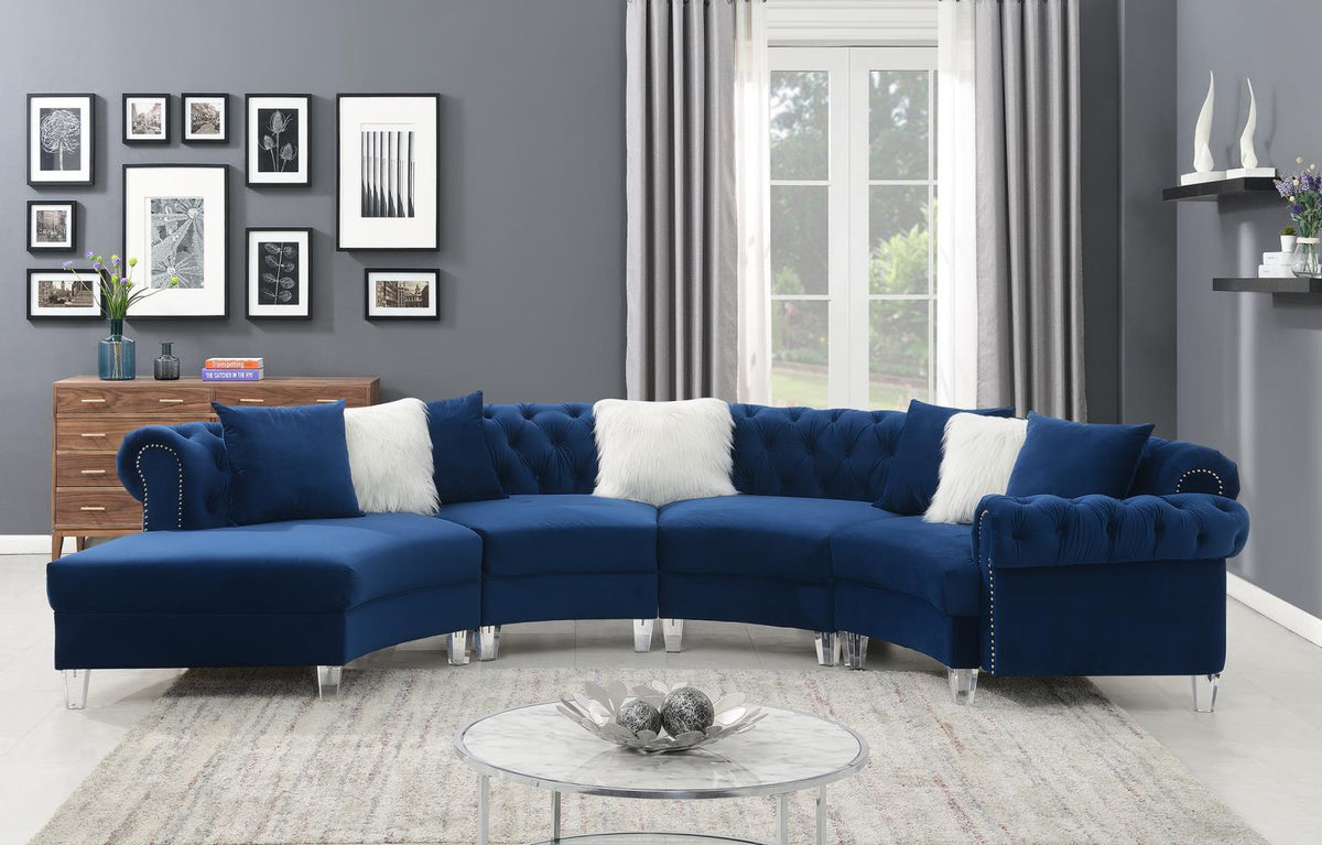 Navy Velvet 4-Piece Sectional