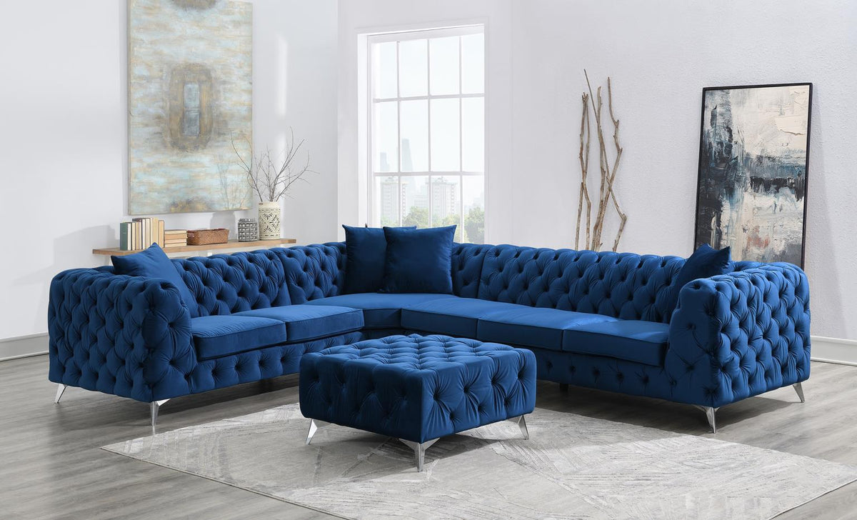 Dark Blue Velvet 3-Piece Sectional