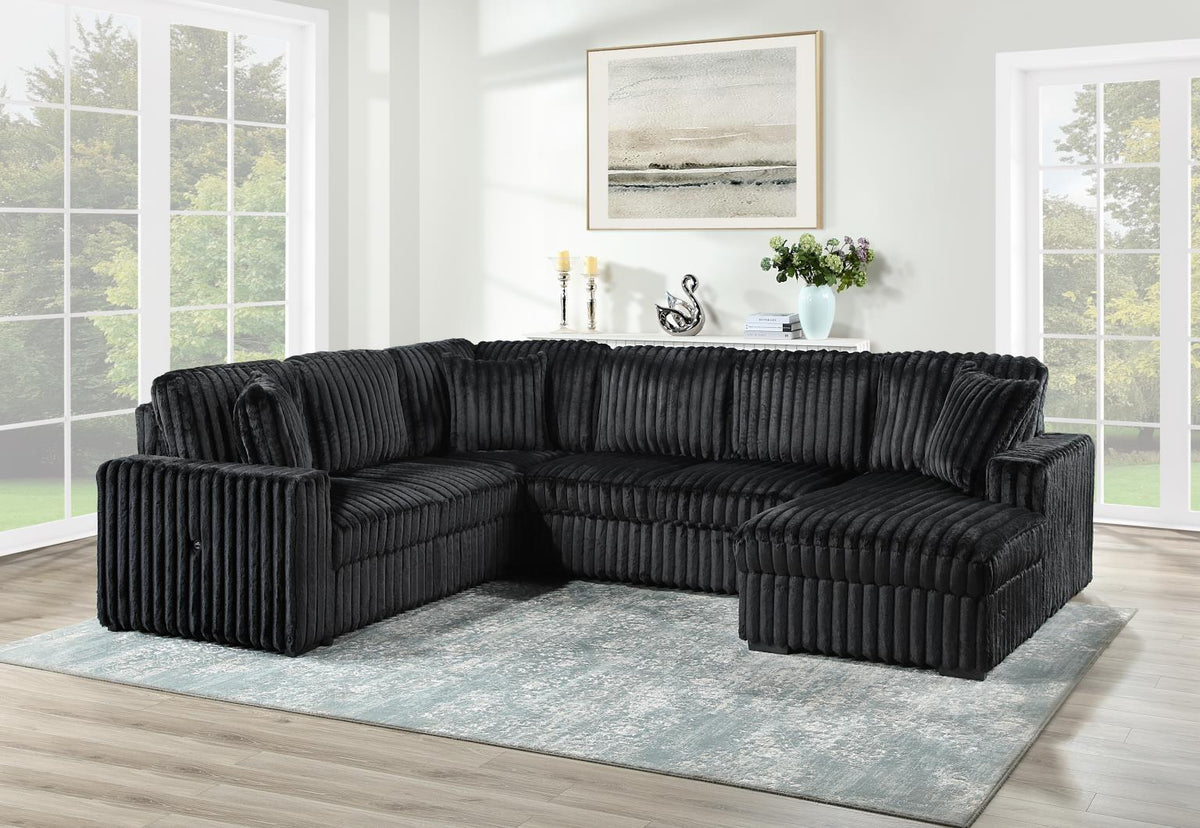 Black 3-Piece Sectional with USB