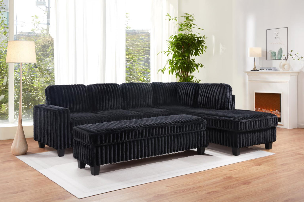 Black Corduroy 2-Piece Sectional