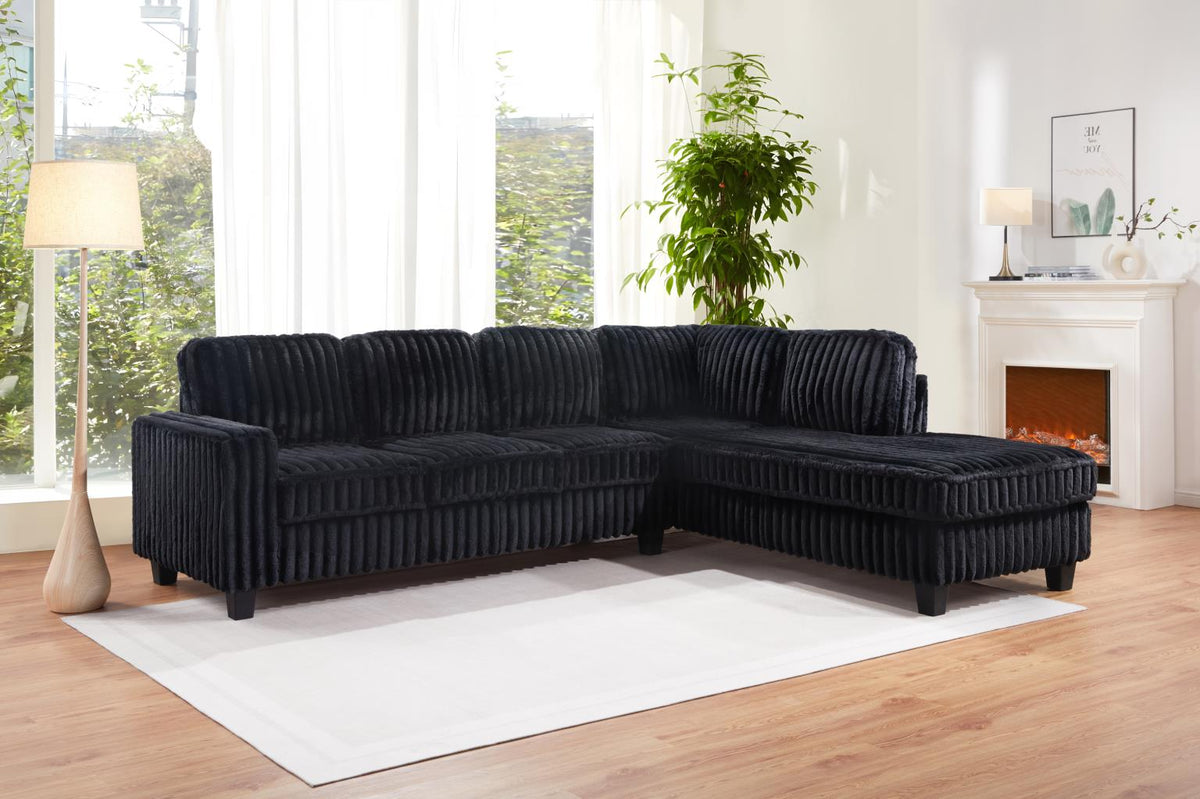 Black Corduroy 2-Piece Sectional