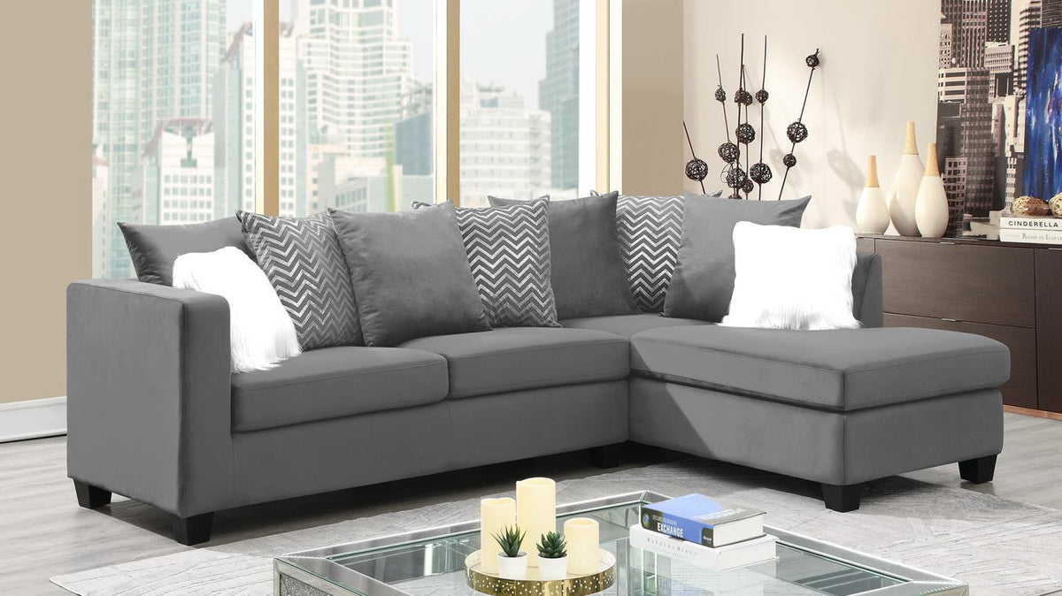 Gray Velvet 2-Piece Sectional