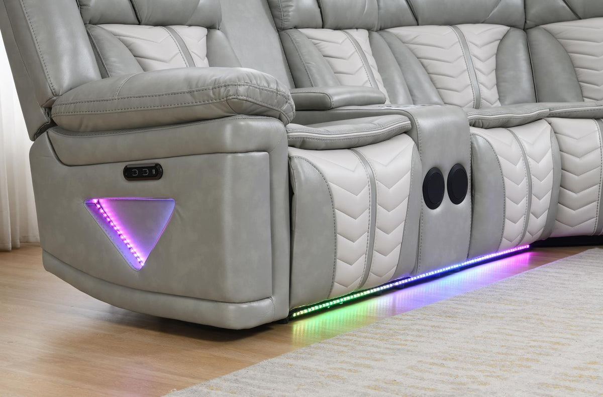 Gray/Beige Power 3-Piece Sectional with Bluetooth Speaker, And Wireless Charger, Multi Color LED