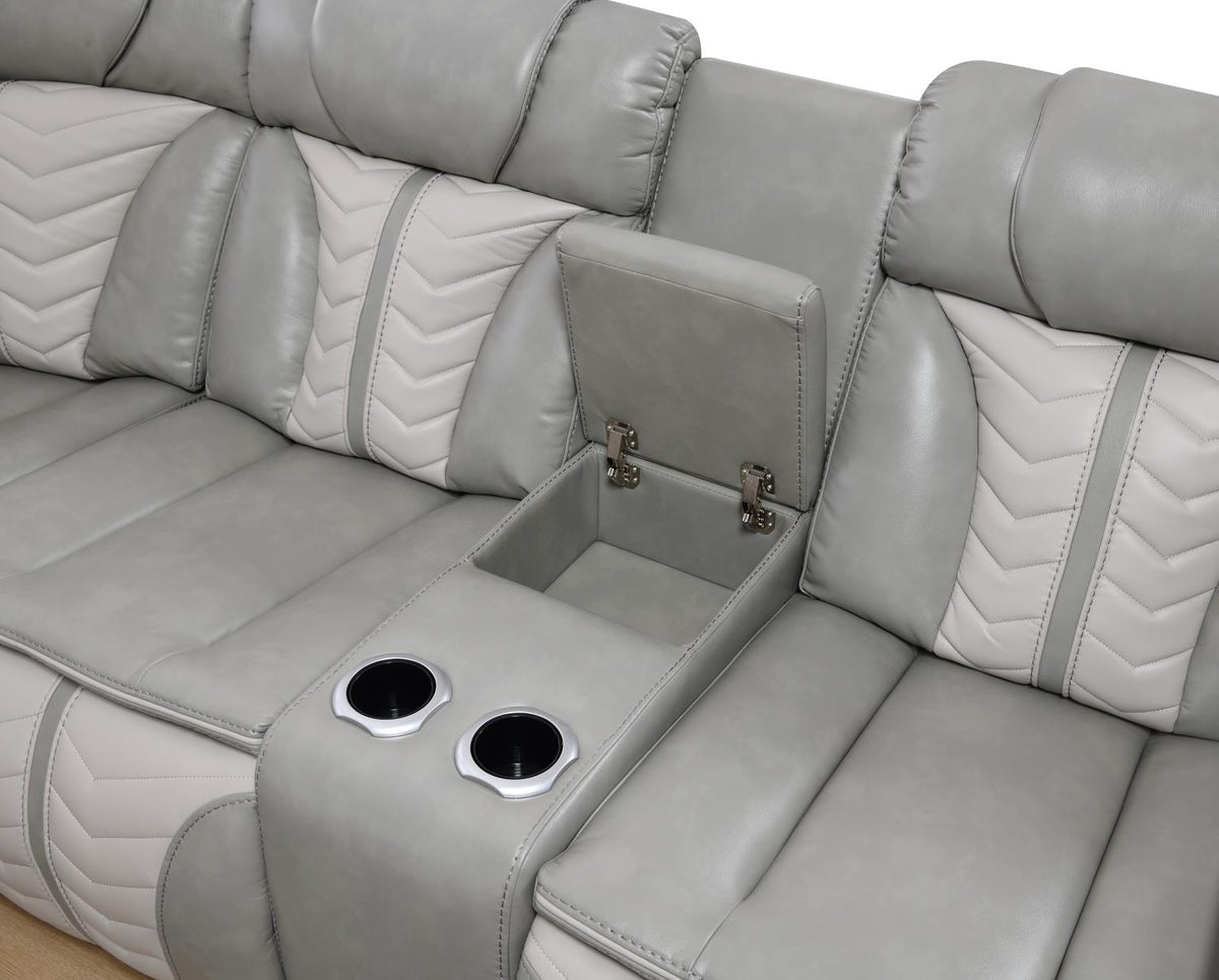 Gray/Beige Power 3-Piece Sectional with Bluetooth Speaker, And Wireless Charger, Multi Color LED