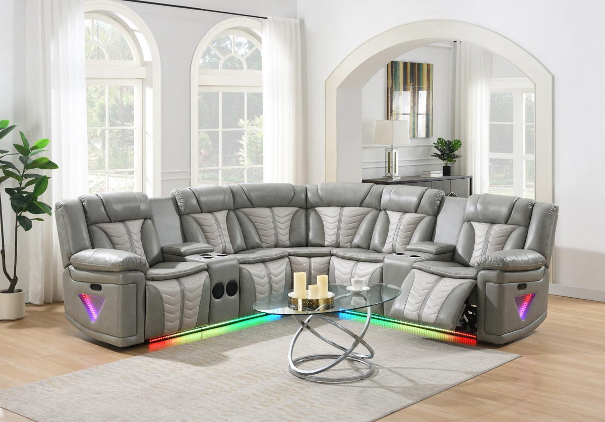 Gray/Beige Power 3-Piece Sectional with Bluetooth Speaker, And Wireless Charger, Multi Color LED