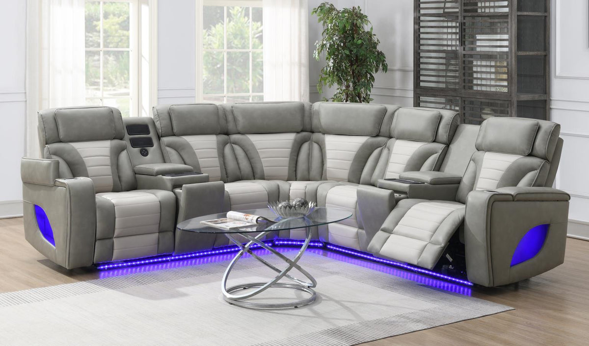 Gray/White Power 3-Piece Sectional with Bluetooth Speaker, And Wireless Charger
