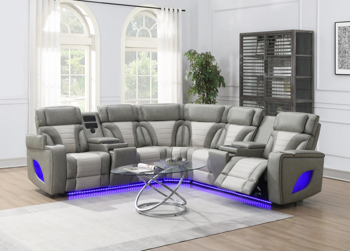 Gray/White Power 3-Piece Sectional with Bluetooth Speaker, And Wireless Charger