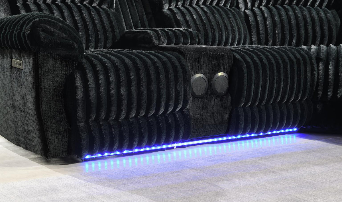 Black Corduroy Power 3-Piece Sectional with Bluetooth Speaker, And Wireless Charger