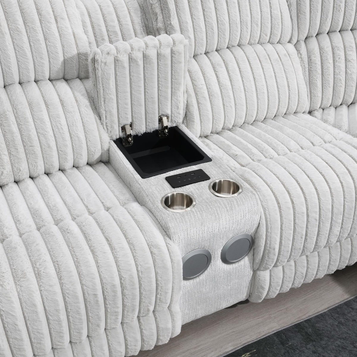 Gray Corduroy Power 3-Piece Sectional with Bluetooth Speaker, And Wireless Charger