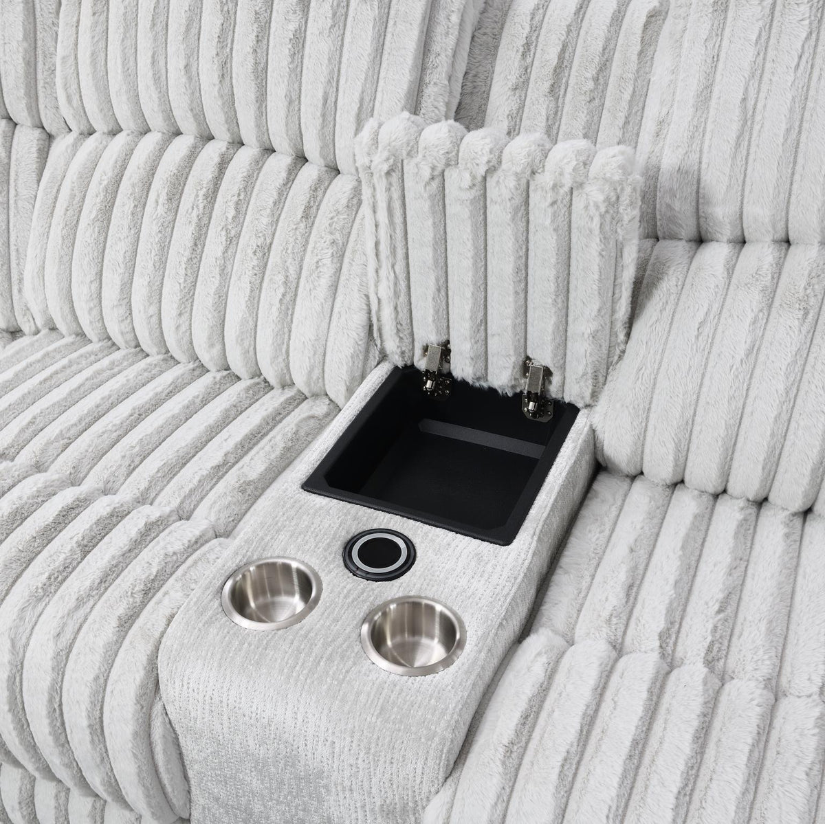 Gray Corduroy Power 3-Piece Sectional with Bluetooth Speaker, And Wireless Charger