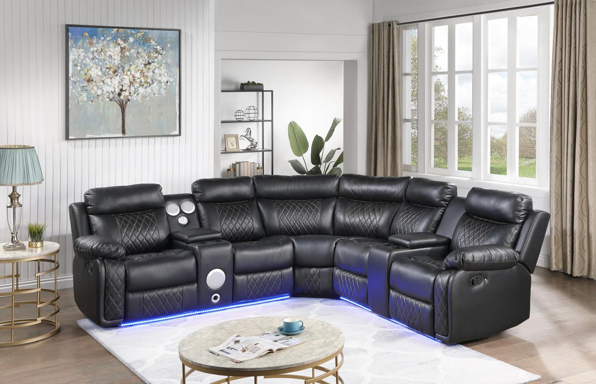 Black Motion 3-Piece Sectional with Bluetooth Speaker