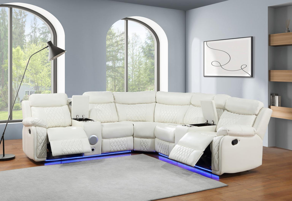 White Motion 3-Piece Sectional with Bluetooth Speaker