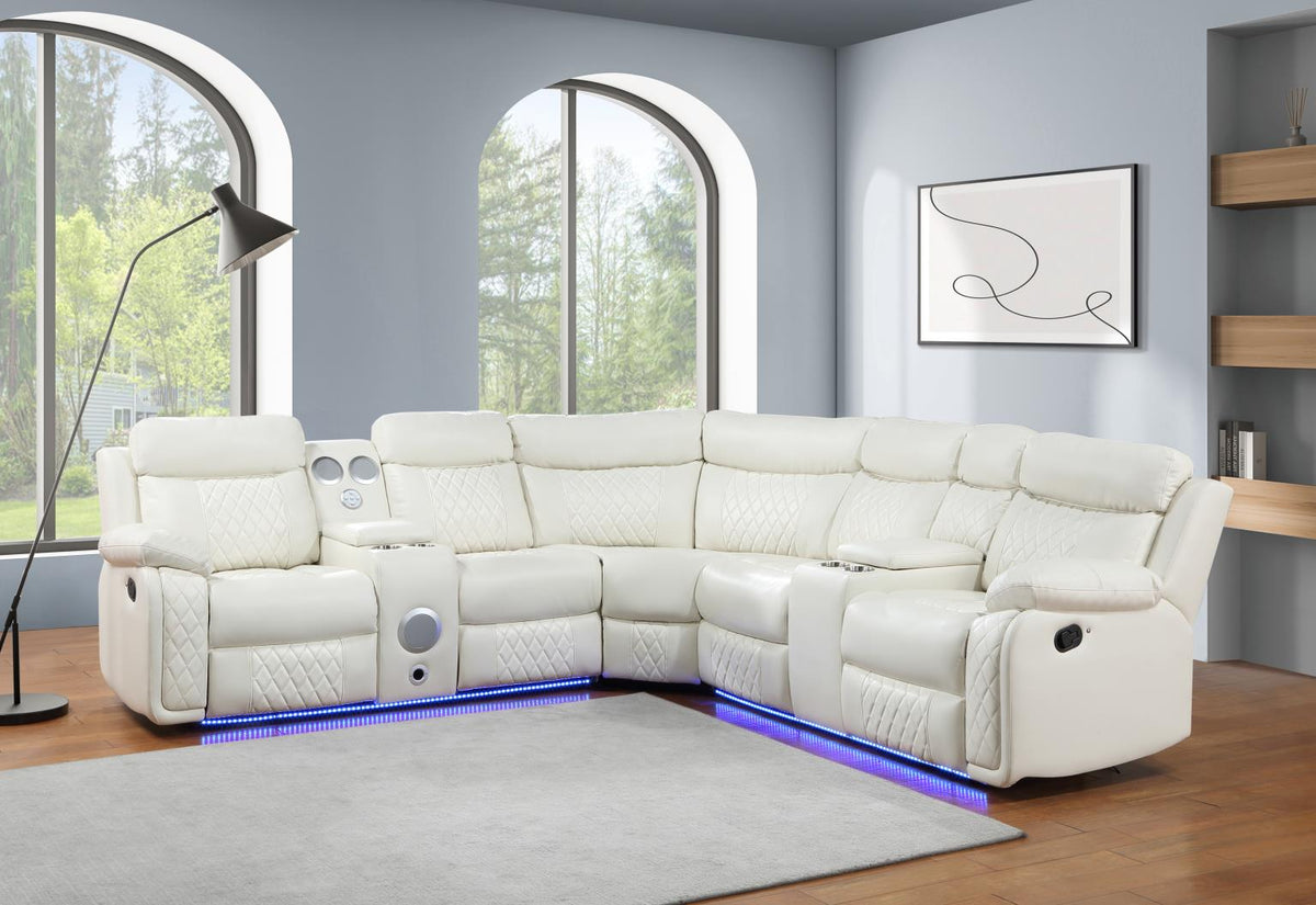 White Motion 3-Piece Sectional with Bluetooth Speaker