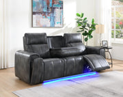 Dark Gray Power Reclining Sofa with Drop Down Table, With Speaker Subwoofer/Wireless Charger, Emm C