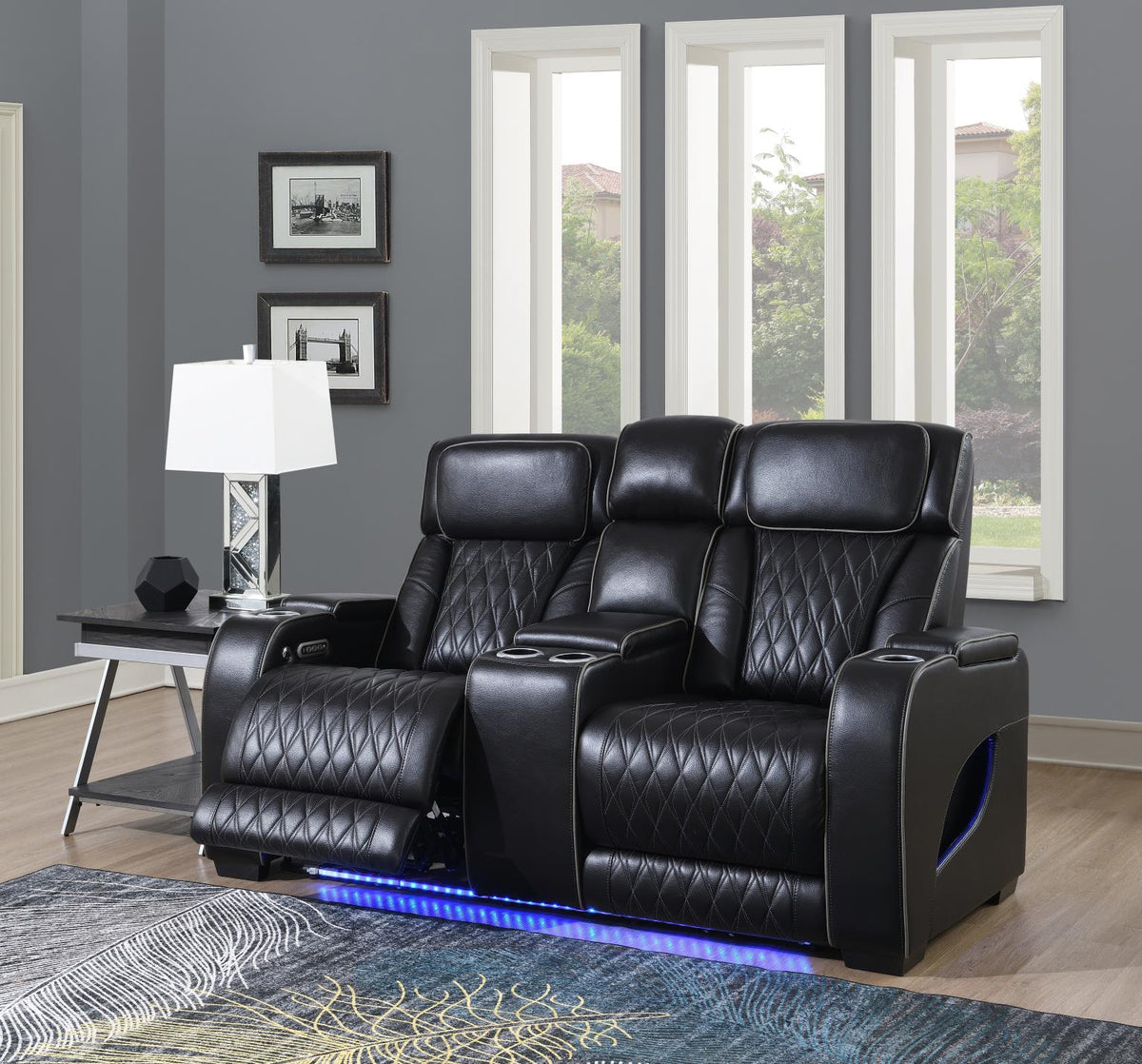 Black Power Reclining with Pwr Headrest, Massage, Heat, Ambient Light, Storage Arms/USB And Wireles