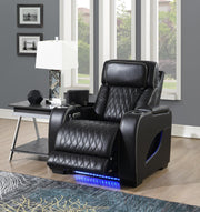 Black Power Reclining with Pwr Headrest, Massage, Heat, Ambient Lighting, Storage Arms/USB And Wire