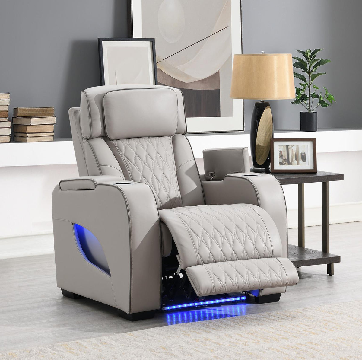Gray Power Reclining with Pwr Headrest, Massage, Heat, Ambient Lighting, Storage Arms/USB And Wirel