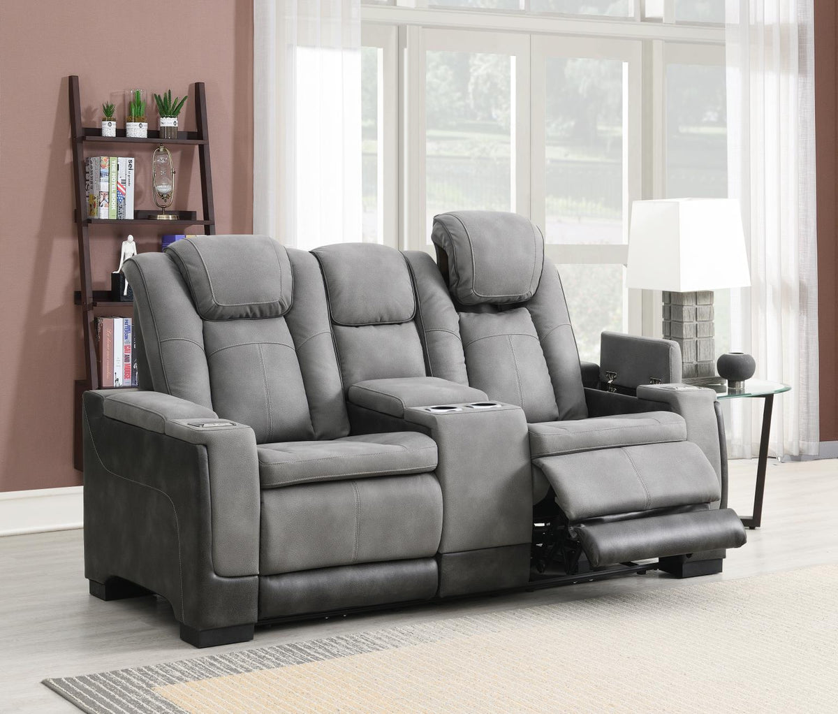 Slate Power Reclining with Pwr Headrest, Storage Arms/USB And Wireless Charger Loveseat