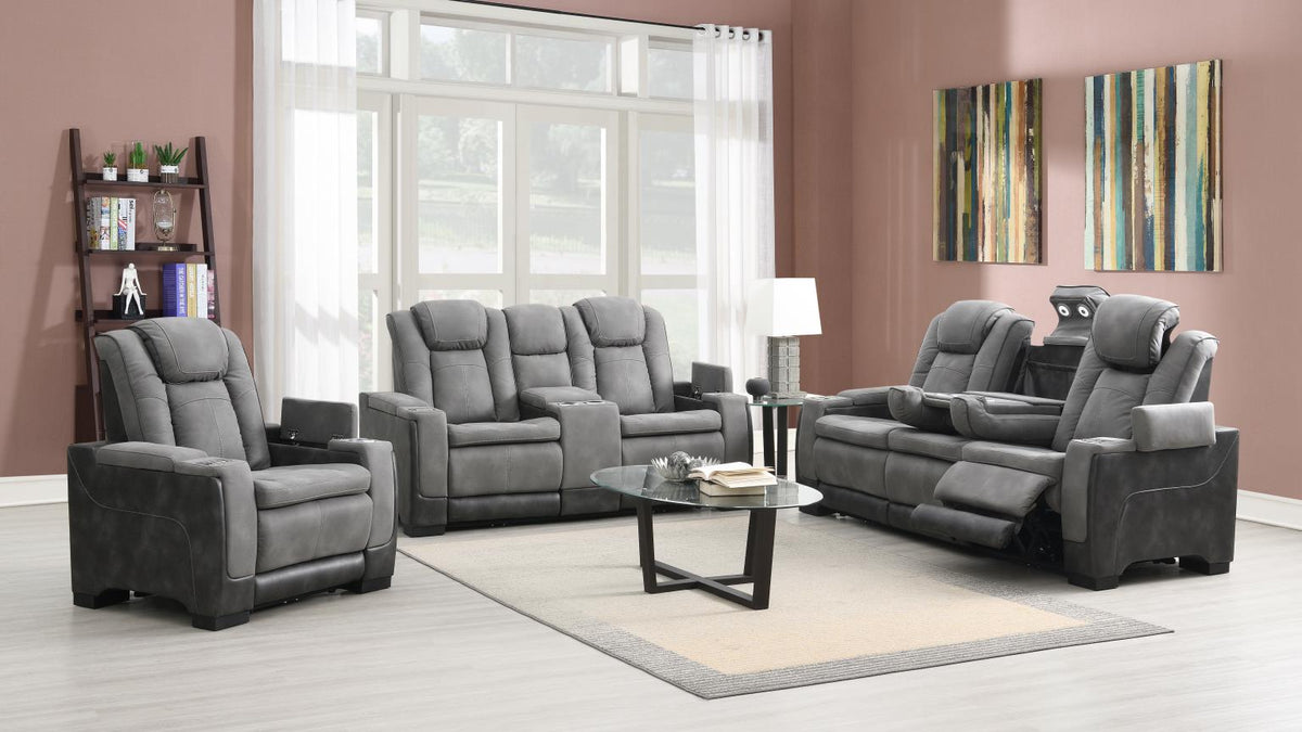 Slate Power Reclining with Pwr Headrest, Storage Arms/USB And Wireless Charger Loveseat