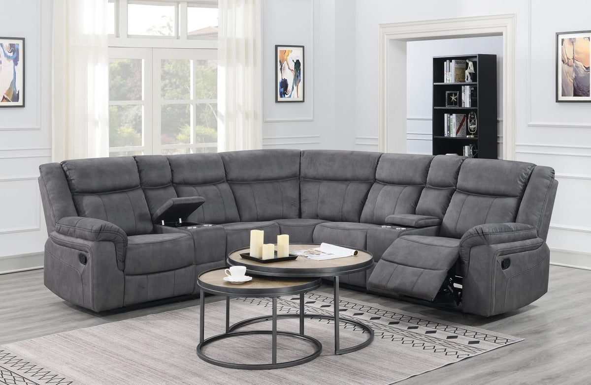 Gray Fabric 3-Piece Reclining Sectional