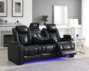 Black LED Power Reclining with Pwr Headrest, And Drop Down Table Sofa