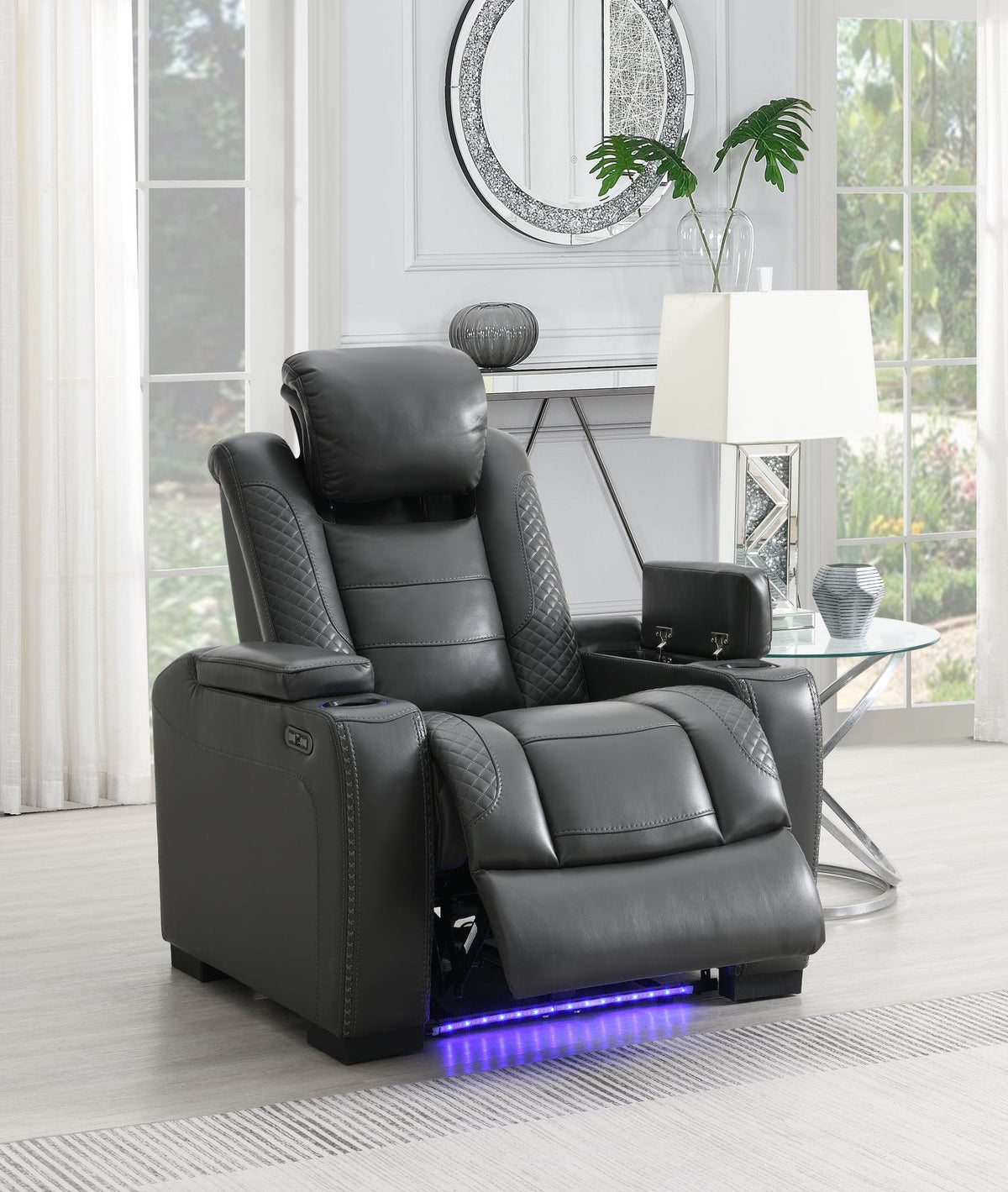 Gray LED Power Reclining with Pwr Headrest Chair
