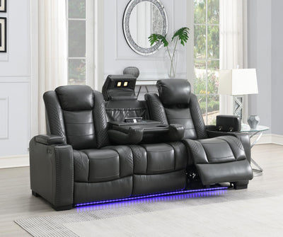Gray LED Power Reclining with Power Headrest, And Drop Down Table Sofa