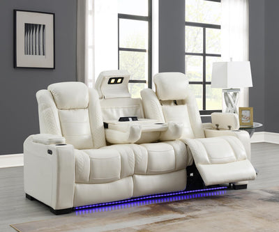 White LED Power Reclining with Pwr Headrest, And Drop Down Table Sofa