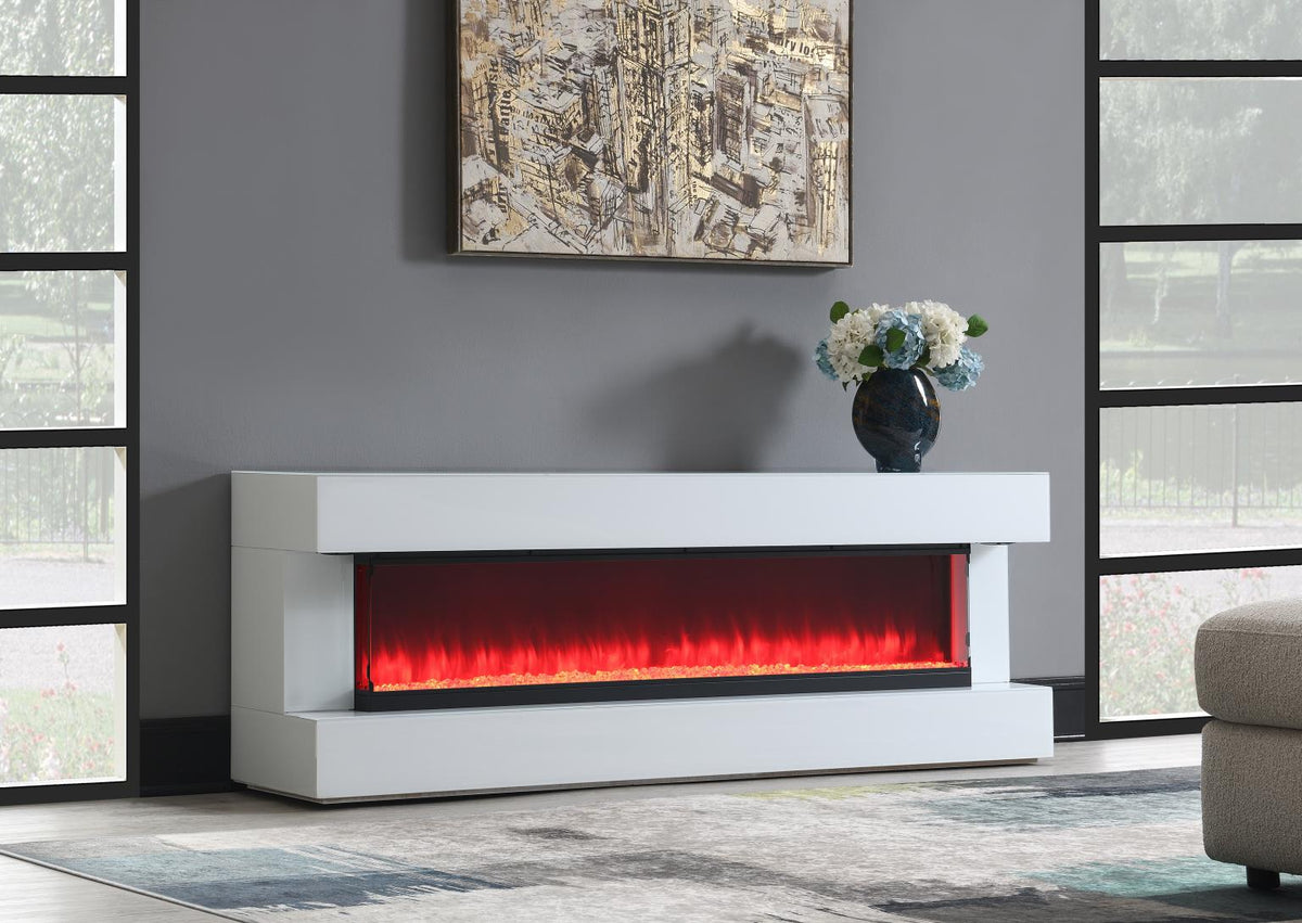 White Fireplace TV Stand with Bluetooth Speaker