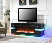 Black Fireplace TV Stand with Bluetooth Speaker, Heater, Multi Colors,RGB Light