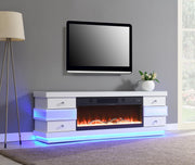 White Fireplace TV Stand with Bluetooth Speaker, Heater, Multi Colors,RGB Light