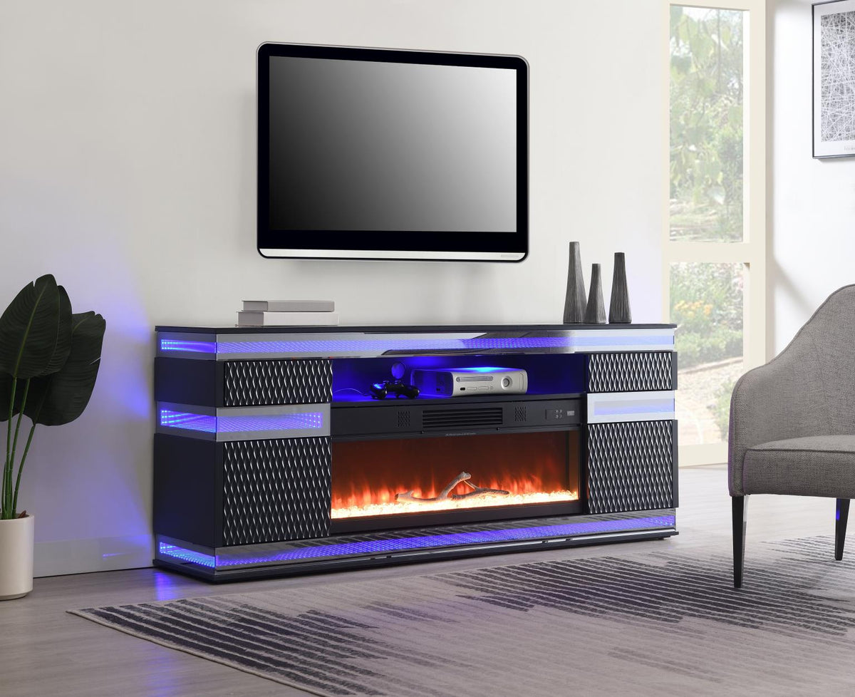Gray Fireplace TV Stand with Bluetooth Speaker,Multi Colors, RGB LED Light