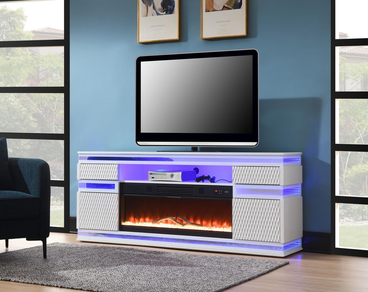 White Fireplace TV Stand with Bluetooth Speaker,Multi Colors, RGB LED Light