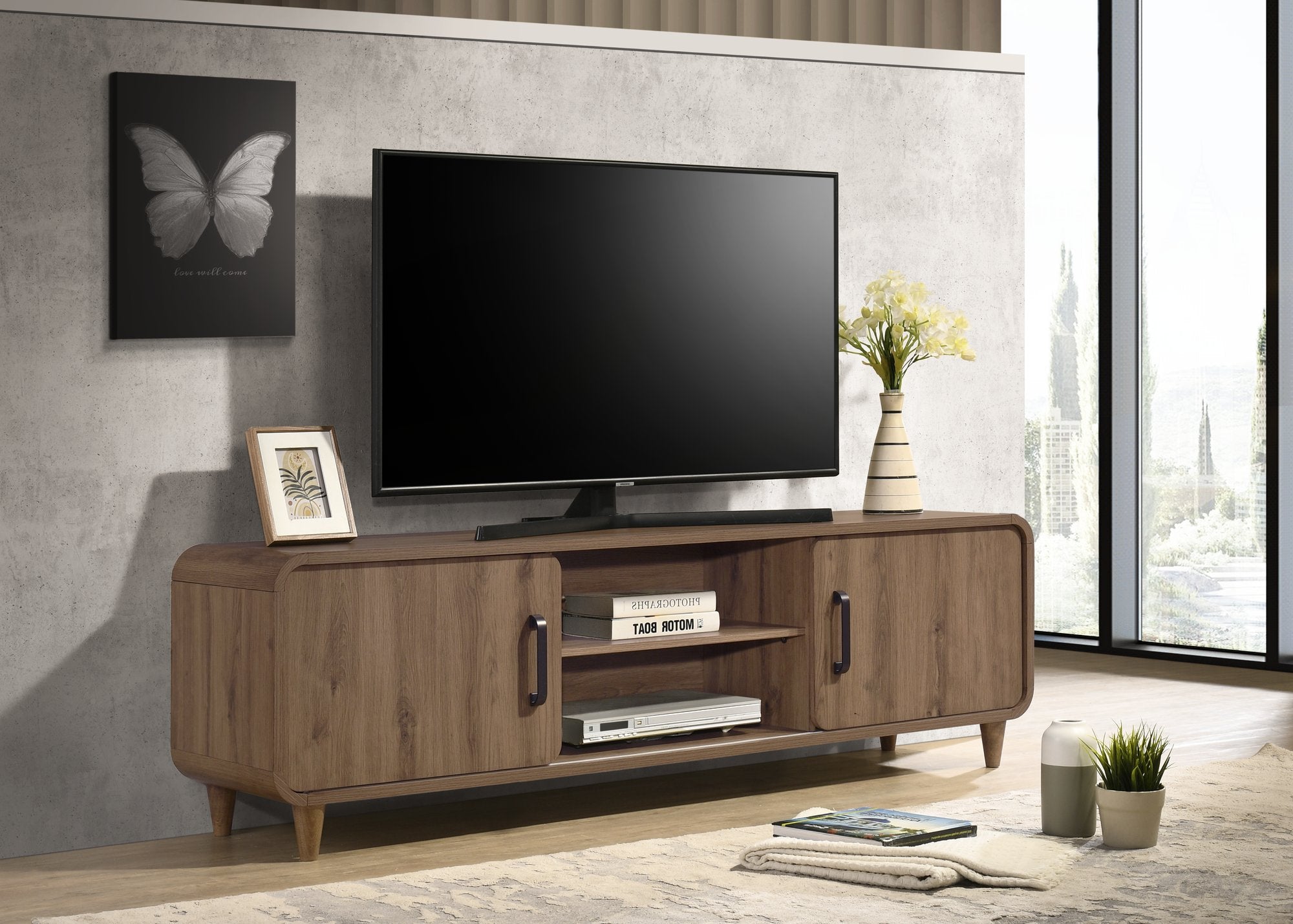 NYOMI TV STAND - LIGHT BROWN