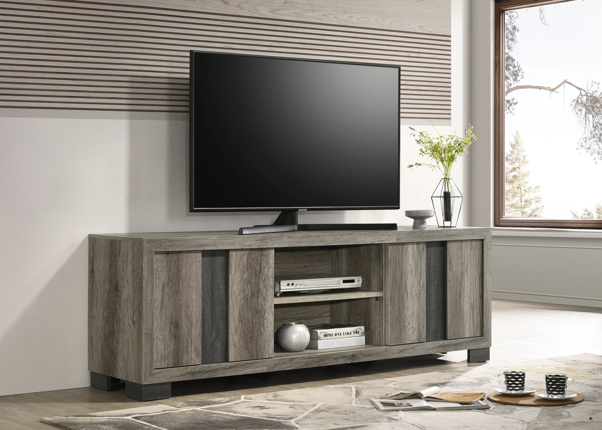 RANGLEY TV STAND-GREY/BROWN