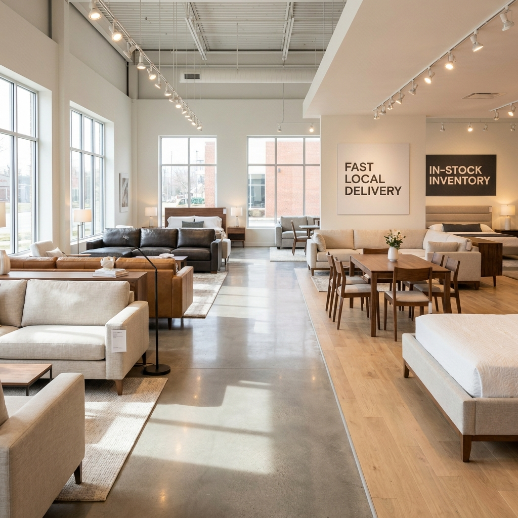 In-stock furniture showroom in our Dearborn warehouse