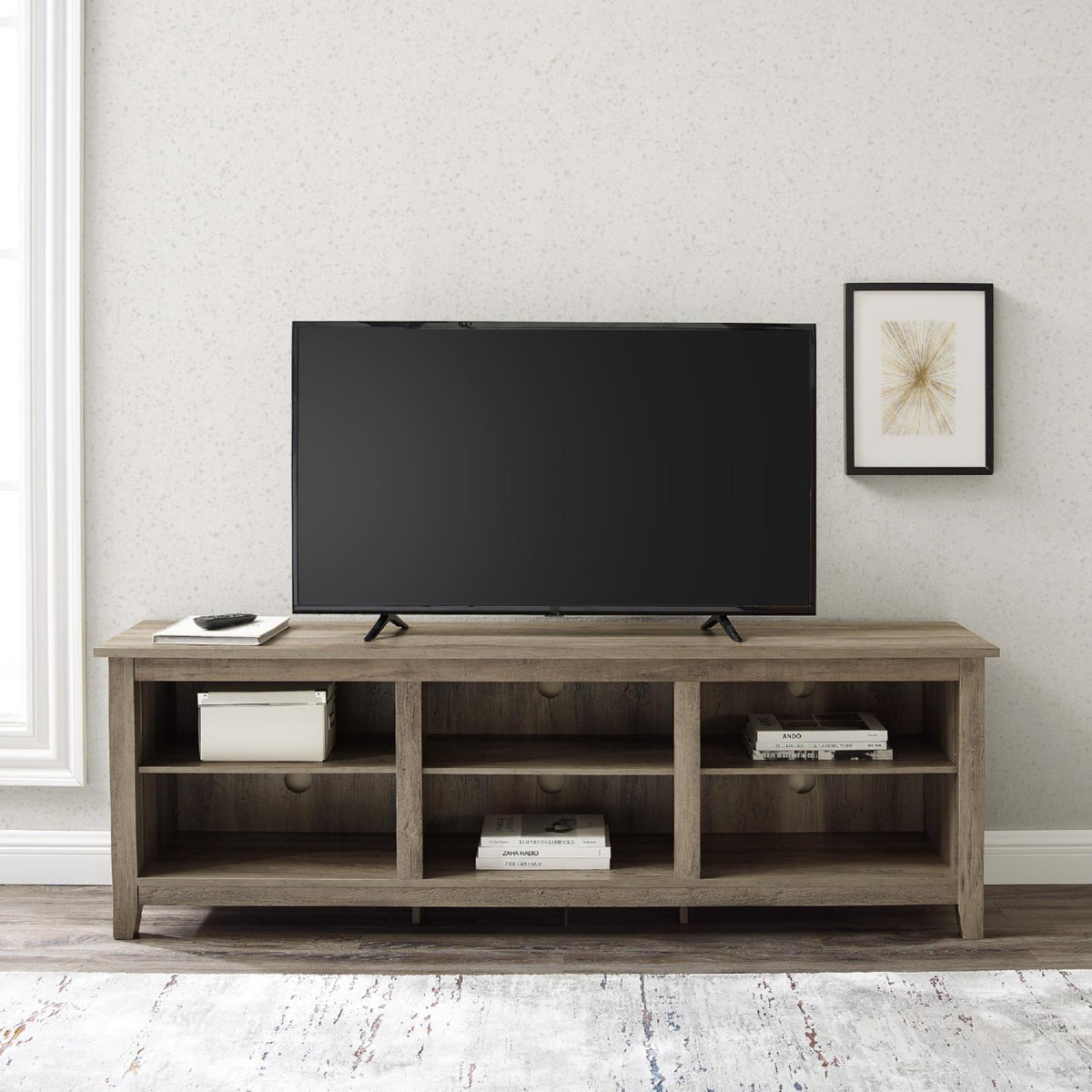 Essential Rustic TV Stand Grey Wash Finish MDF 70X16X24H